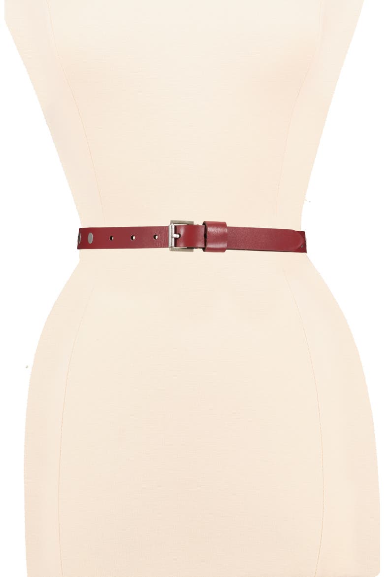 Flat Stud Leather Belt, Alternate, color, GARNET RED