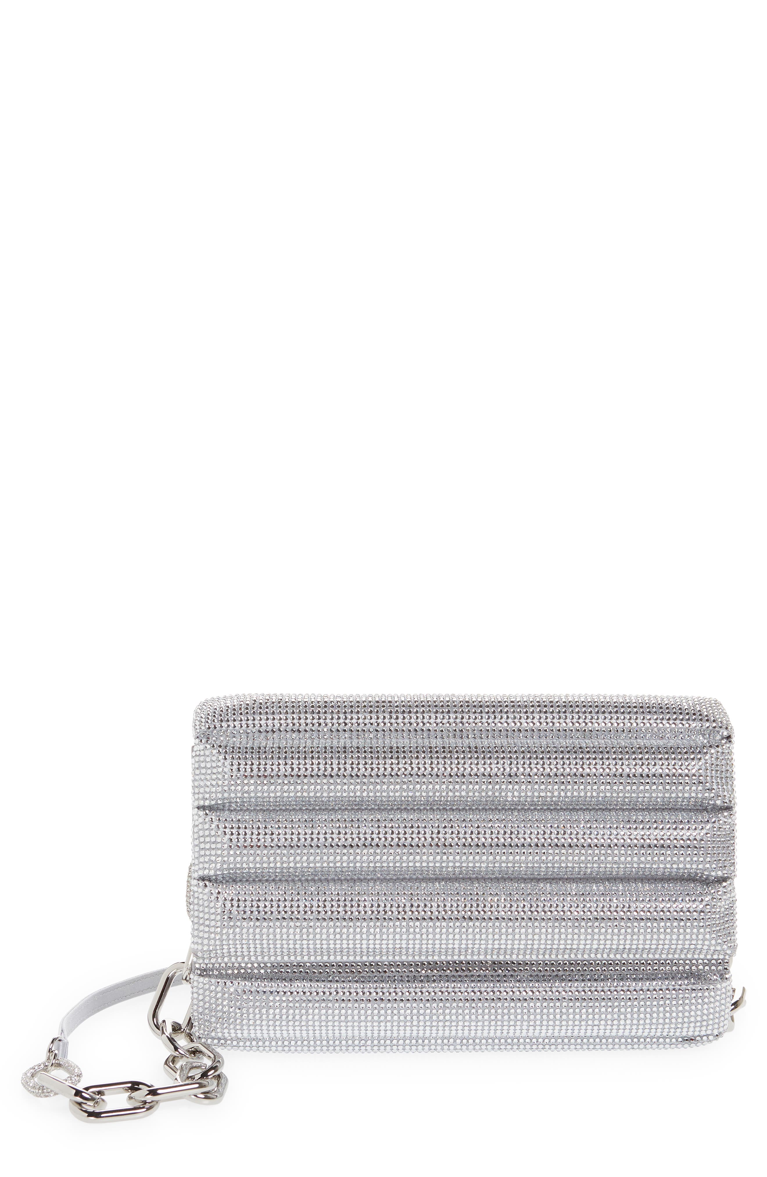 Fizzoni Crystal Pillow Clutch, Main, color, SILVER RHINE