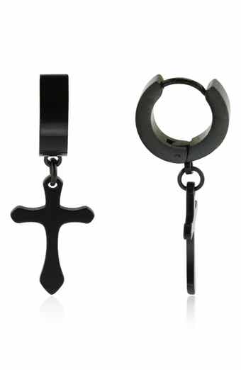 REBL Cross Drop Huggie Hoop Earrings