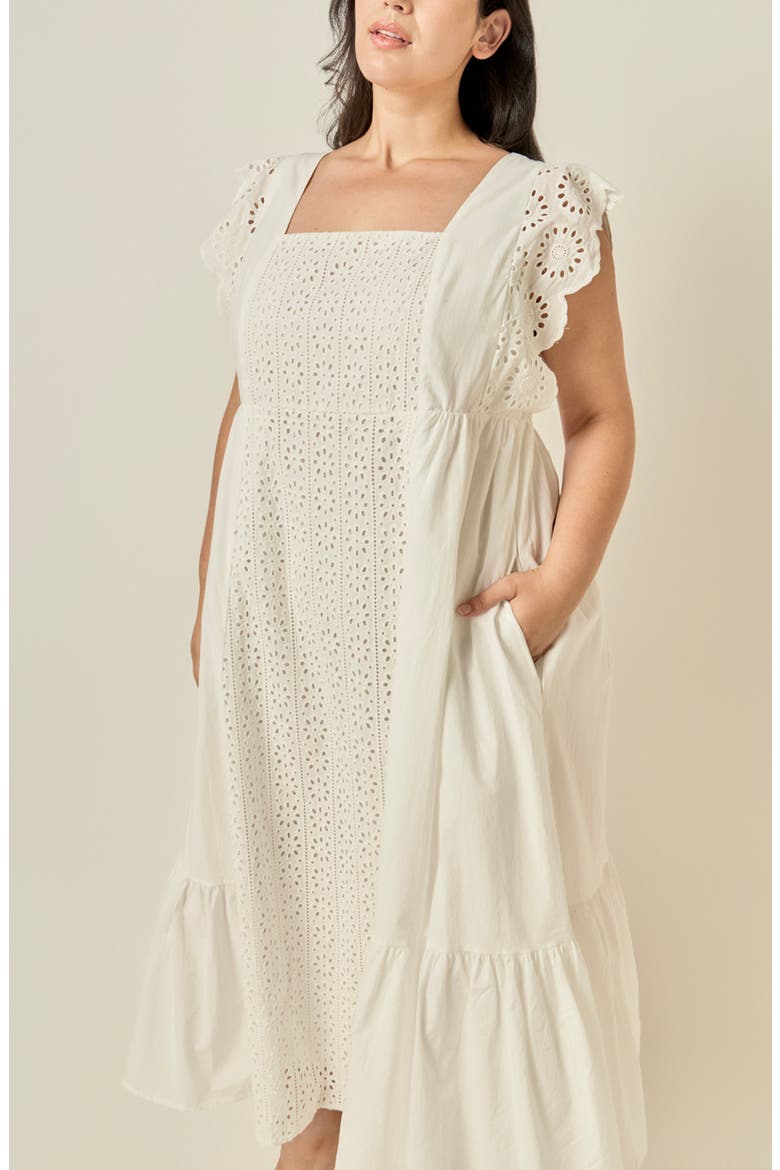 Eyelet Cotton Maxi Dress, Alternate, color, WHITE