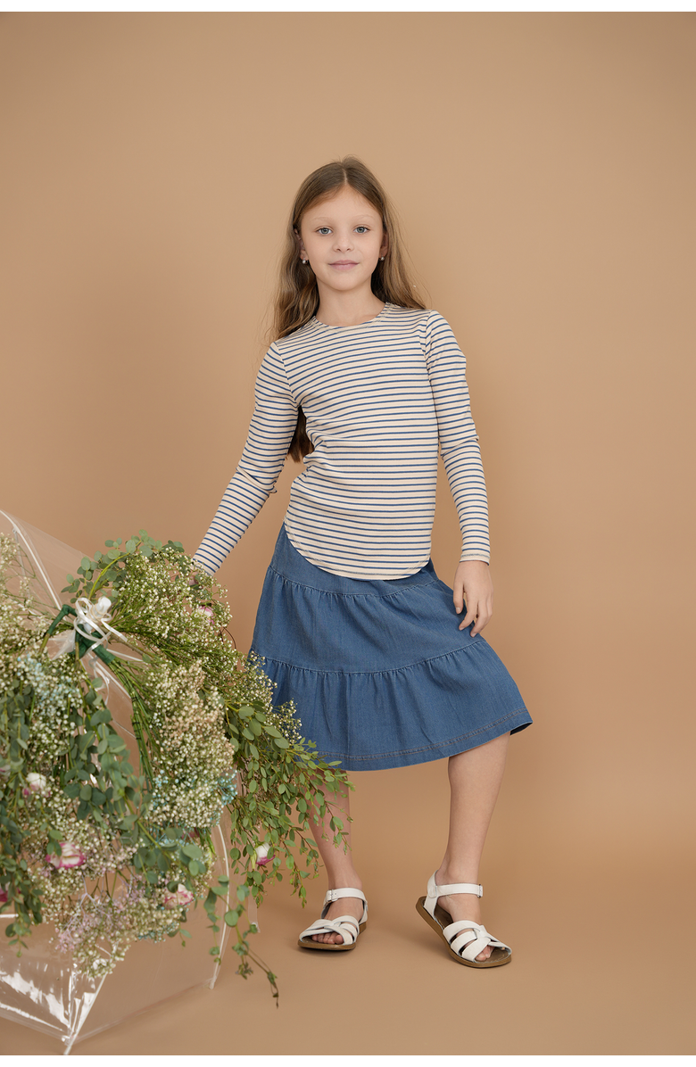Space Grey Tiered Denim Short Skirt with Covered Elastic Waistband, Alternate, color, Black