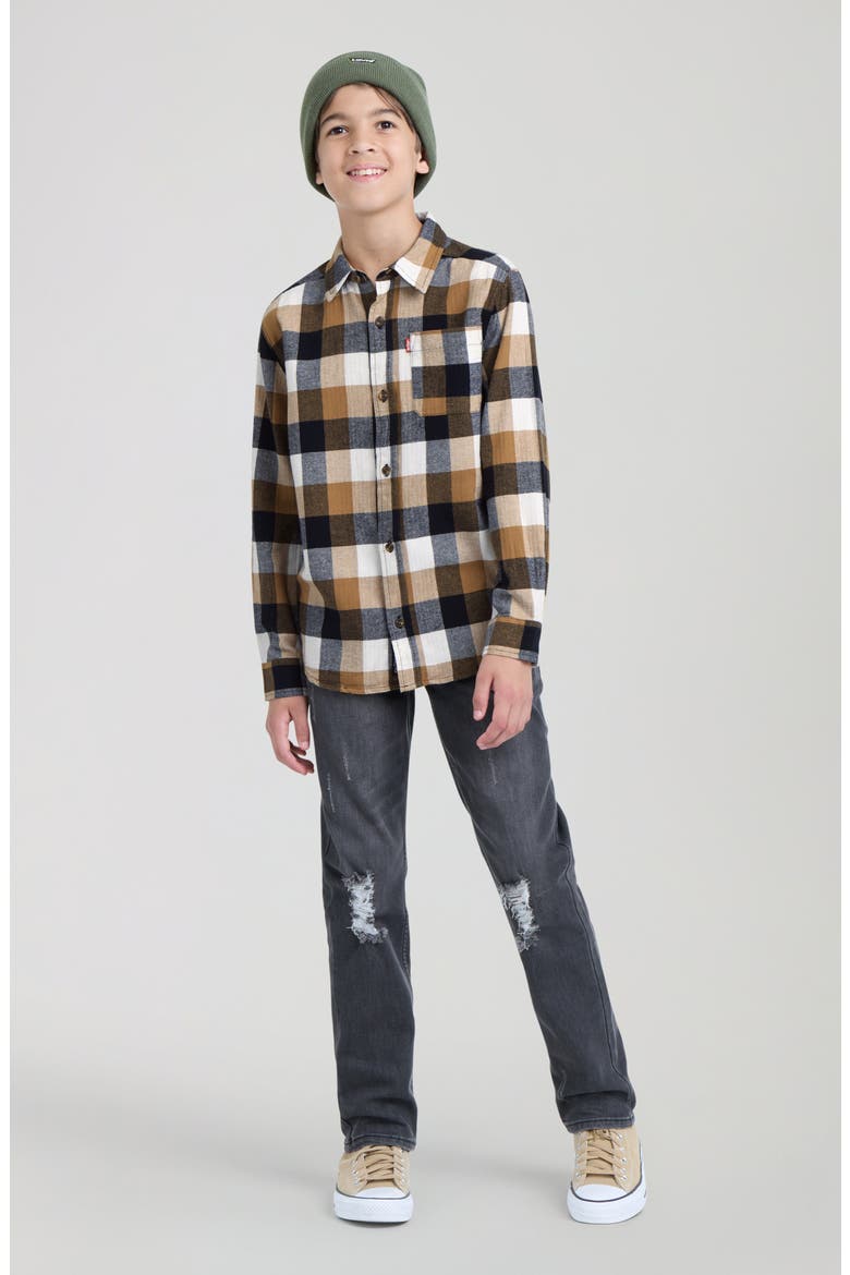 Kids' Buffalo Check Flannel Shirt, Alternate, color, JET BLACK
