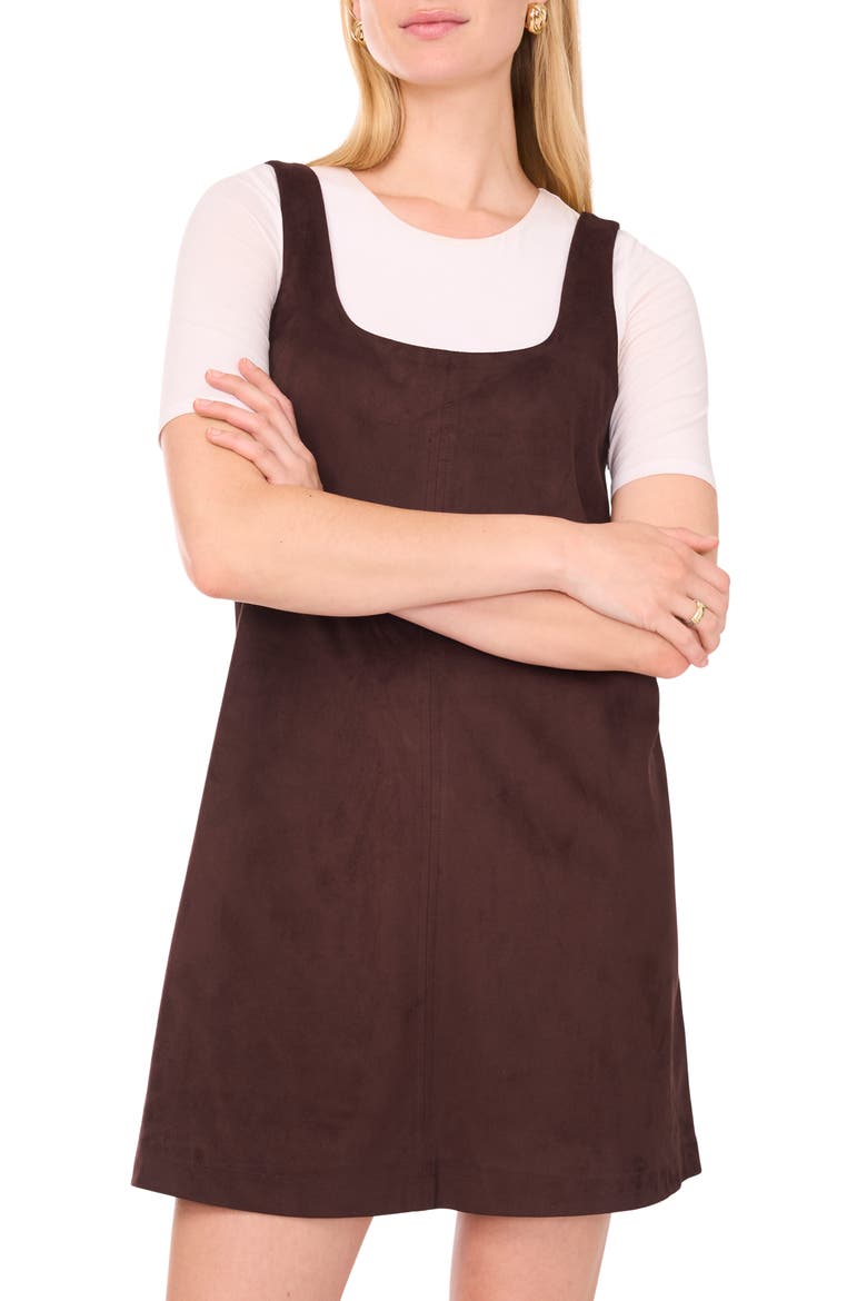 Seam Detail Faux Suede Shift Minidress, Alternate, color, CHOCOLATE