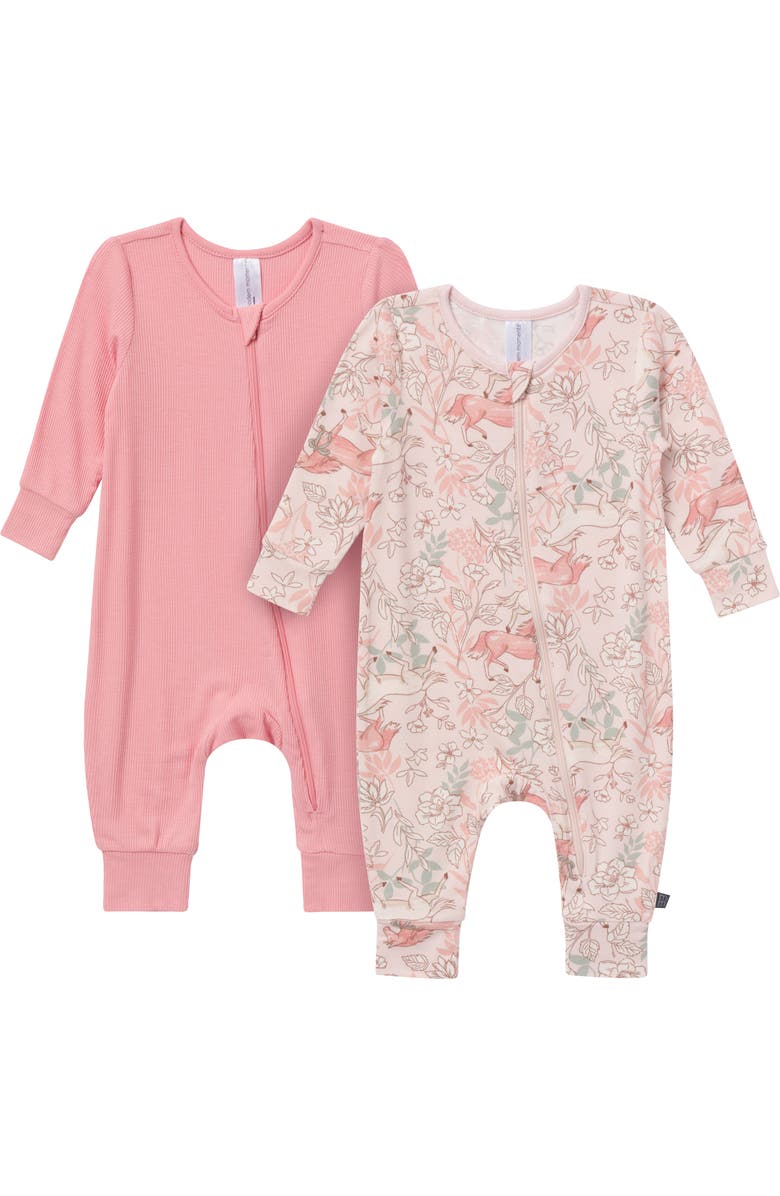 Modern Moments<sup>™</sup> by Gerber Long Sleeve Footless Rompers, Main, color, Pink