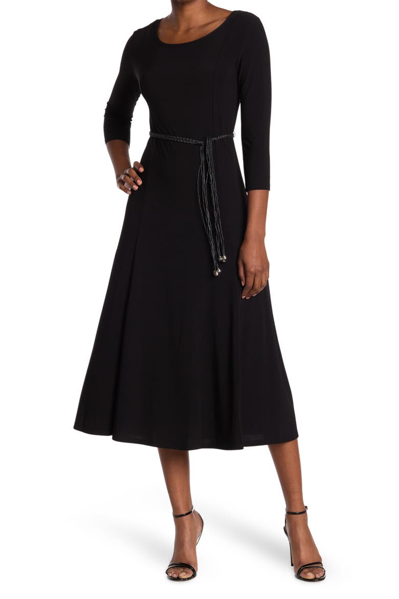 Waist Belt Midi Dress, Main, color, BLACK