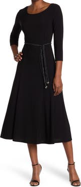 Nina Leonard Waist Belt Midi Dress