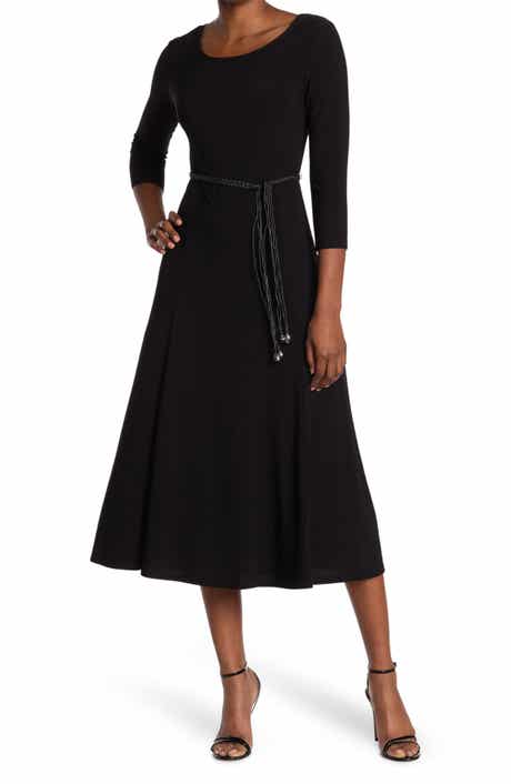 Nina Leonard Waist Belt Midi Dress