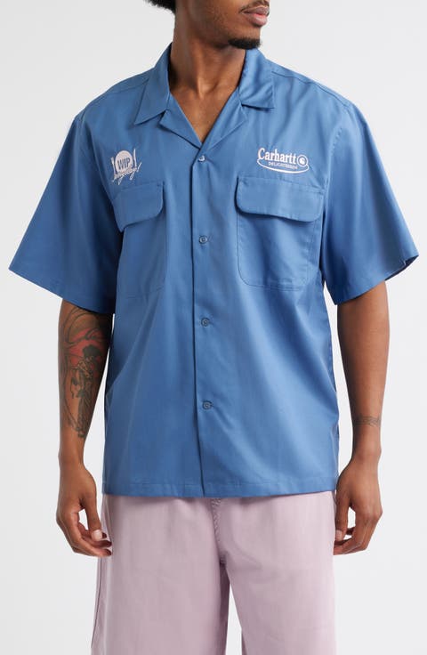 Deli Embroidered Short Sleeve Cotton Button-Up Shirt