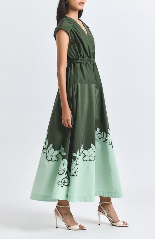 Derek Lam 10 Crosby Nara Placed Floral Appliqué Poplin Dress In Green