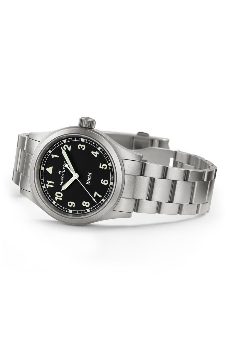 Khaki Field Bracelet Watch, 38mm, Alternate, color, BLACK