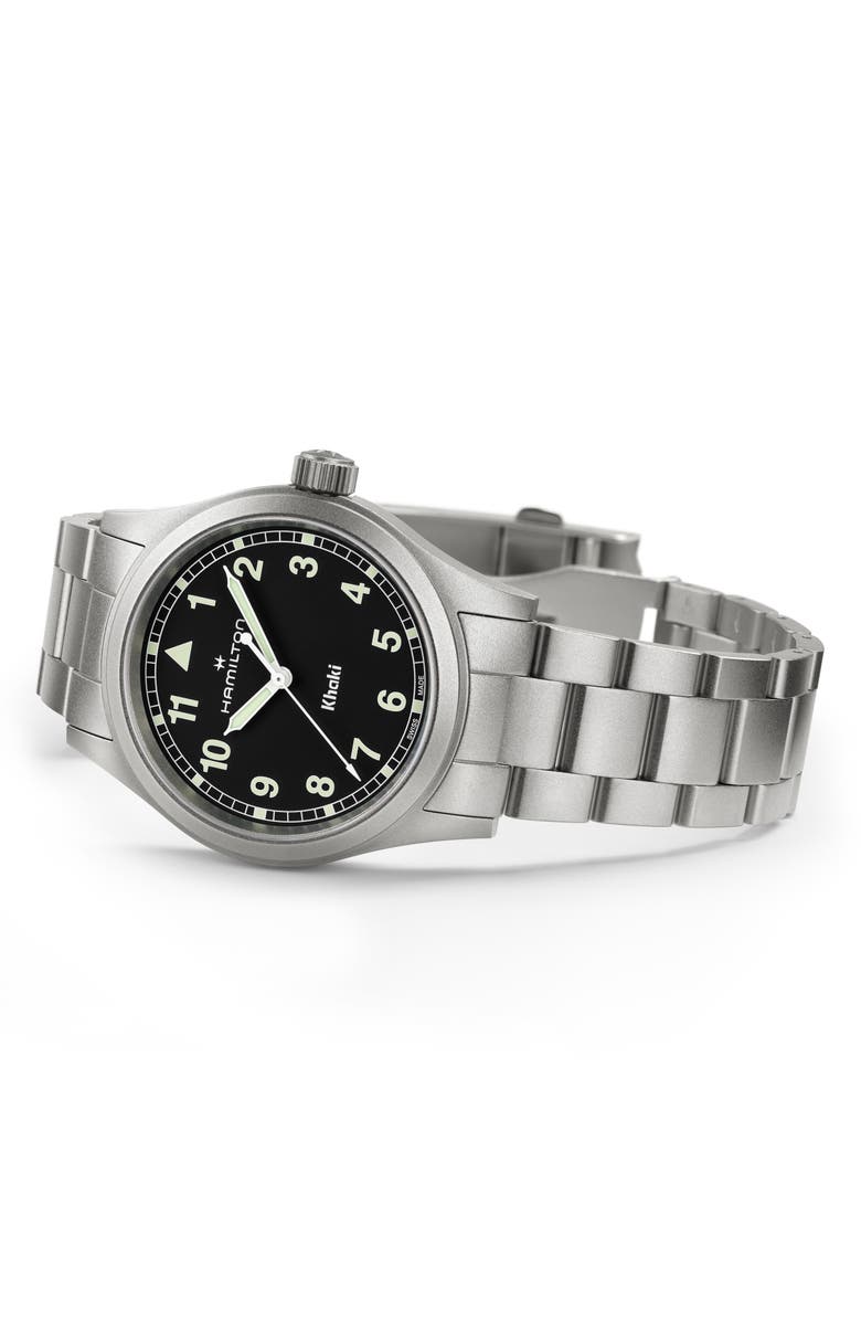 Hamilton Khaki Field Bracelet Watch, 38mm, Alternate, color, Black