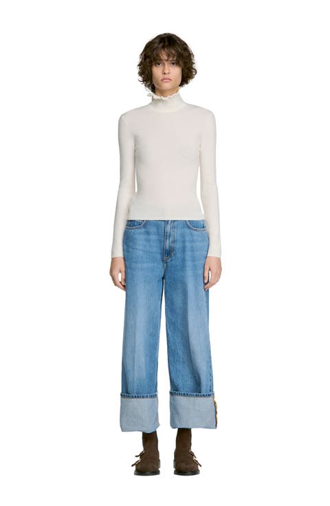 Ruffled Roll-neck Wool Sweater