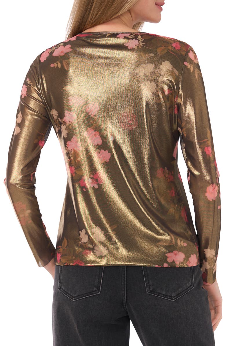 Ted Baker Metallic Floral Long Sleeve Mesh Top, Alternate, color, Rich Black/ Gold