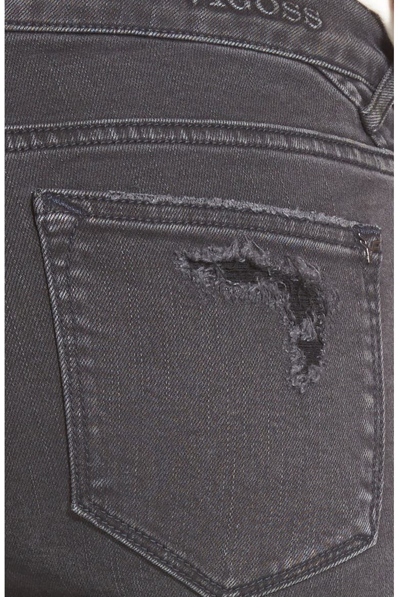 Zip Detail Destroyed Skinny Jeans, Alternate, color, BLACK