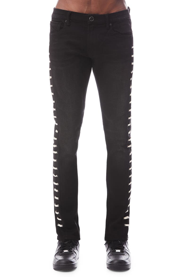 HVMAN Straight Lace Punk Stretch Super Skinny Jeans, Main, color, BLACK LACE