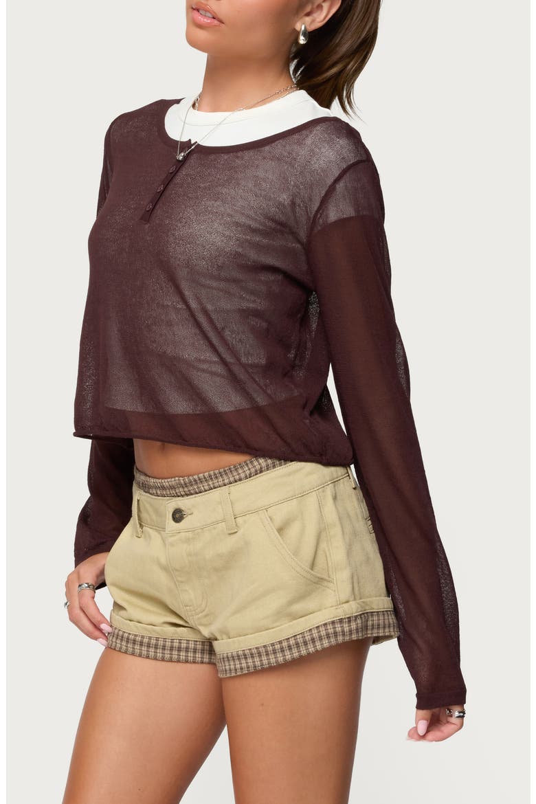 Kilian Sheer Knit Henley, Alternate, color, BROWN