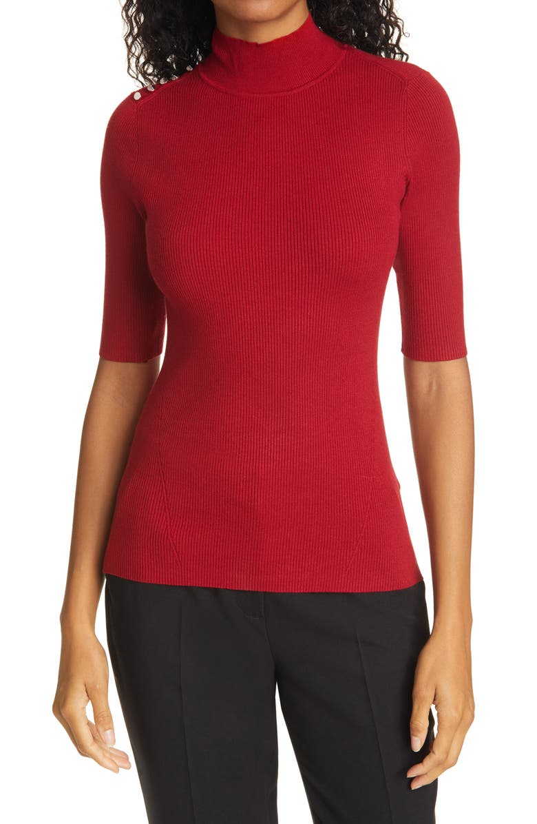 Ted Baker London Tansiey Button Detail Ribbed Mock Neck Sweater, Main, color, 
