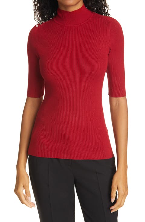 Tansiey Button Detail Ribbed Mock Neck Sweater