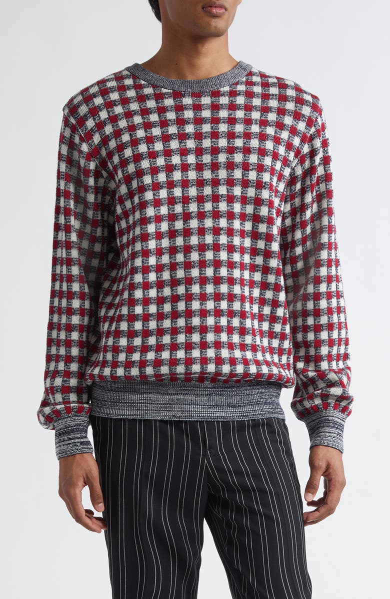 TAKAHIROMIYASHITA TheSoloist. Regular Fit Jacquard Crewneck Sweater, Main, color, Navy X Red