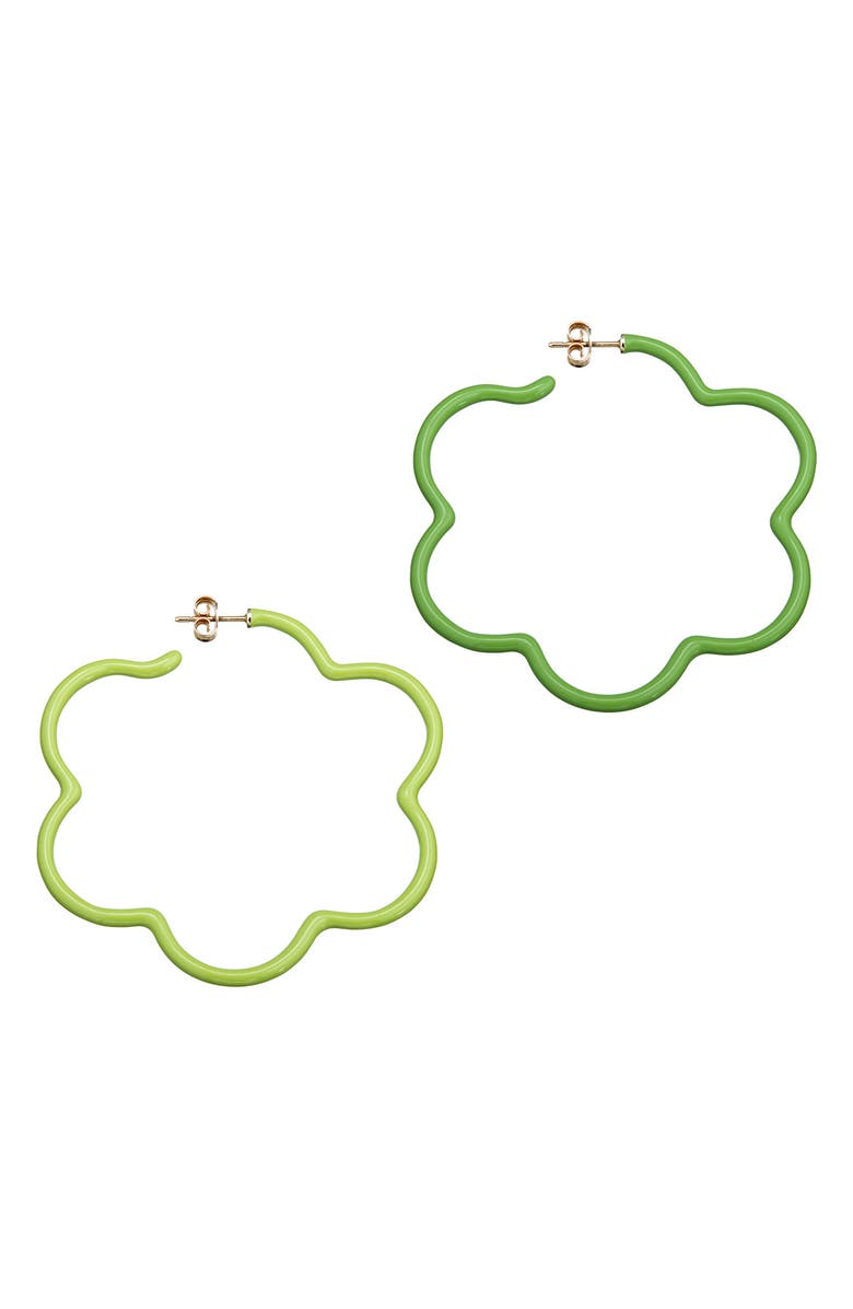 Bea Bongiasca Flower Two-Tone Enamel Hoop Earrings, Main, color, Green