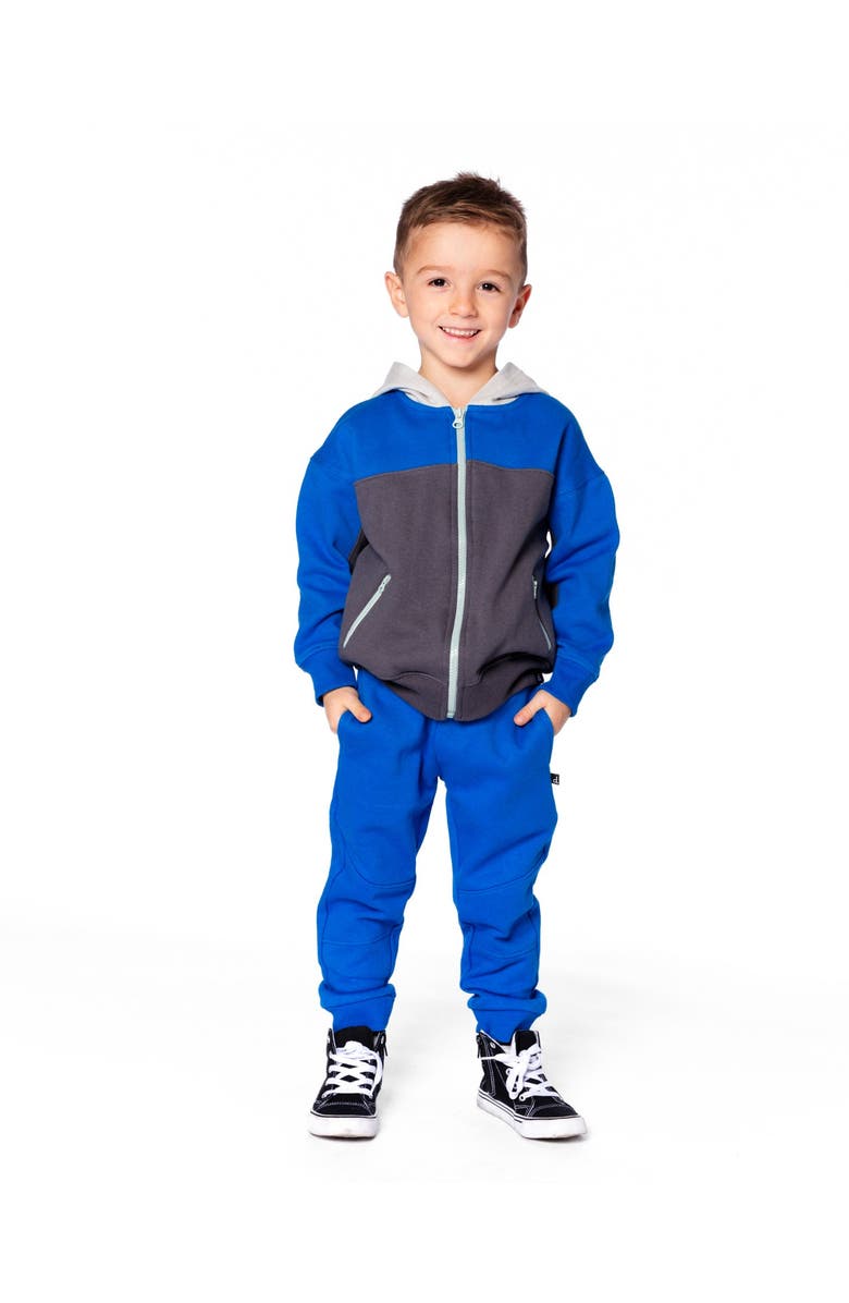 Deux par Deux Color Blocked Zip Front Fleece Hoodie, Main, color, Dark Gray