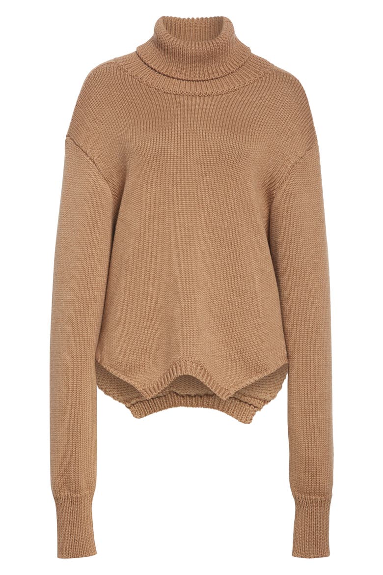 Cowl Back Merino Wool Turtleneck Sweater, Alternate, color, TAUPE