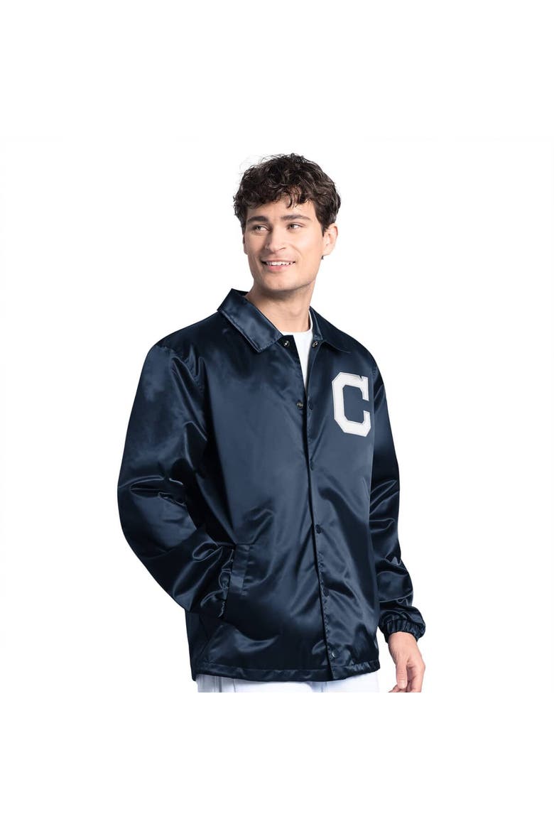 Men's Starter  Navy Cleveland Guardians Cooperstown Collection Point Man Full-Snap Coaches Jacket, Alternate, color, Navy