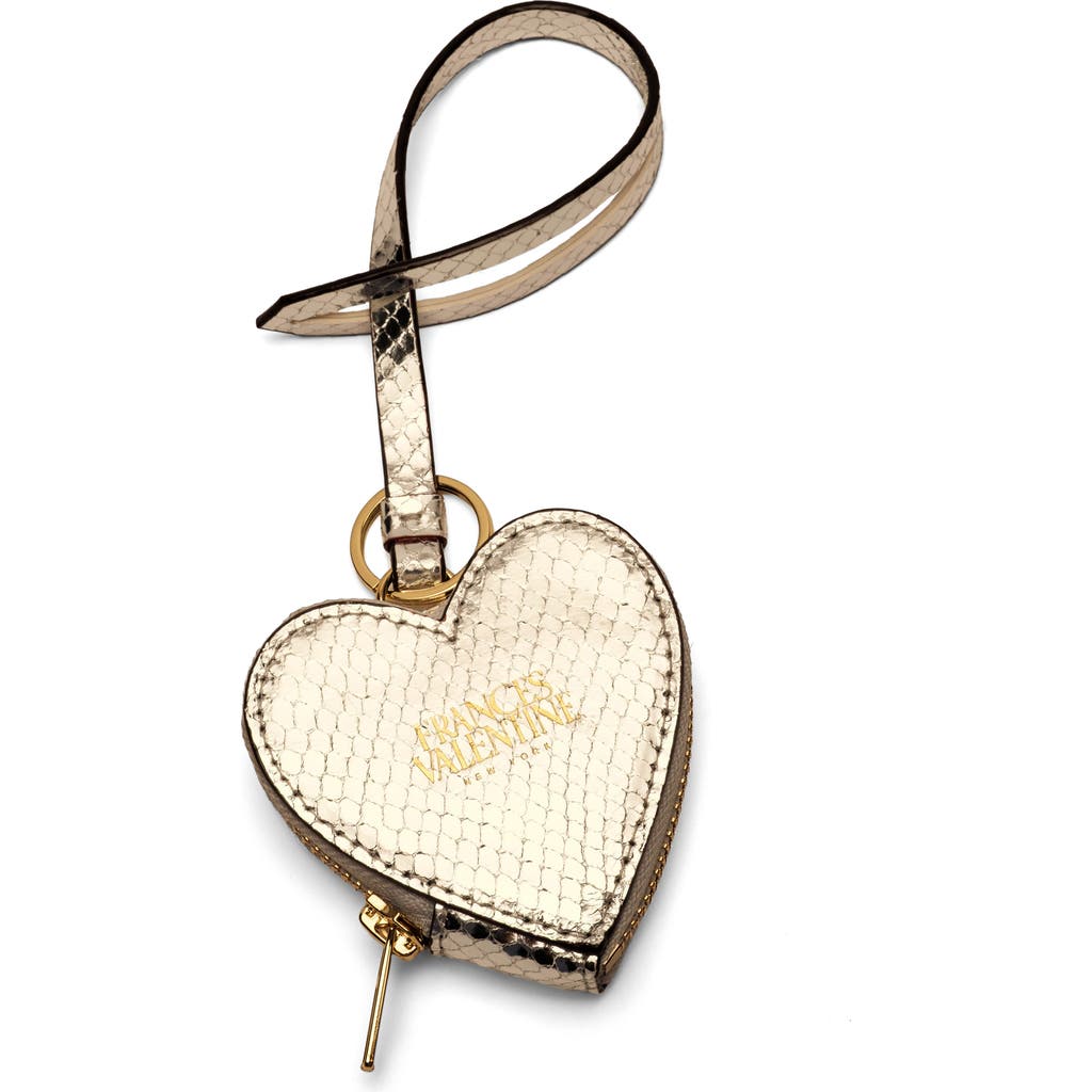 Frances Valentine Heart Snakeskin Embossed Metallic Leather Key Chain Wristlet In Gold