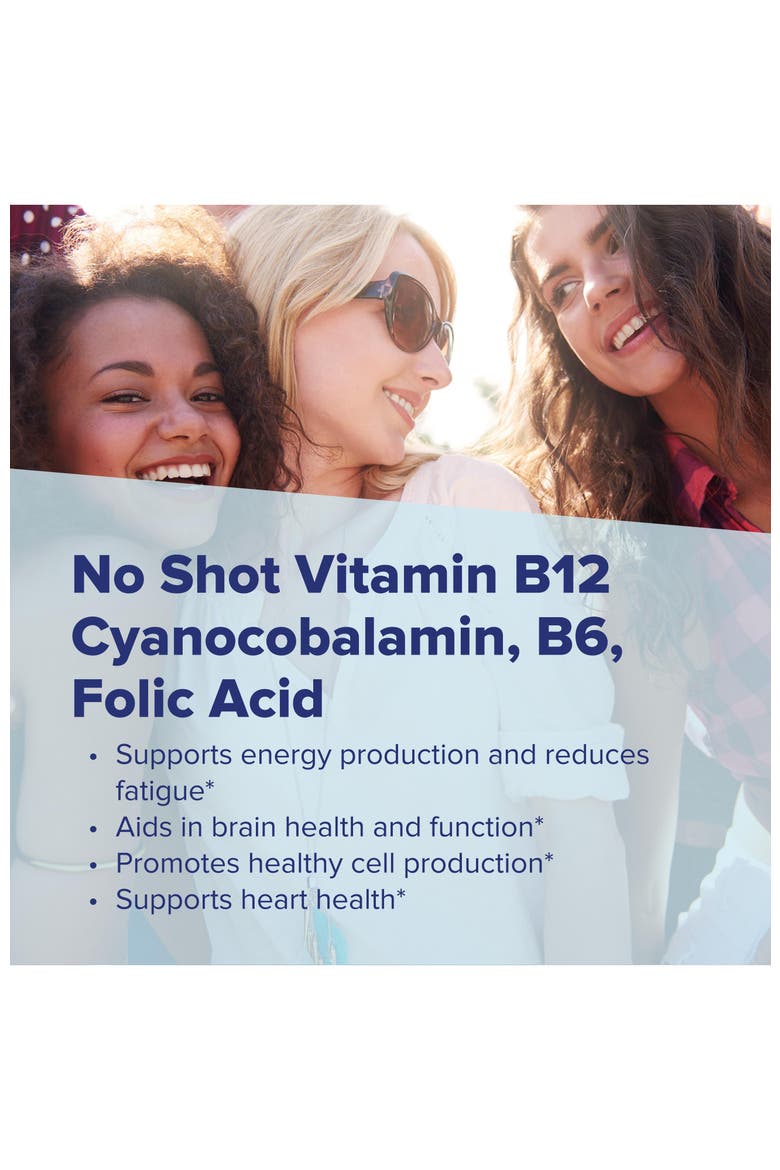 No Shot Vitamin B-12 Cyanocobalamin B-6 Folic Acid Sublingual Dissolving Tablets, Alternate, color, White