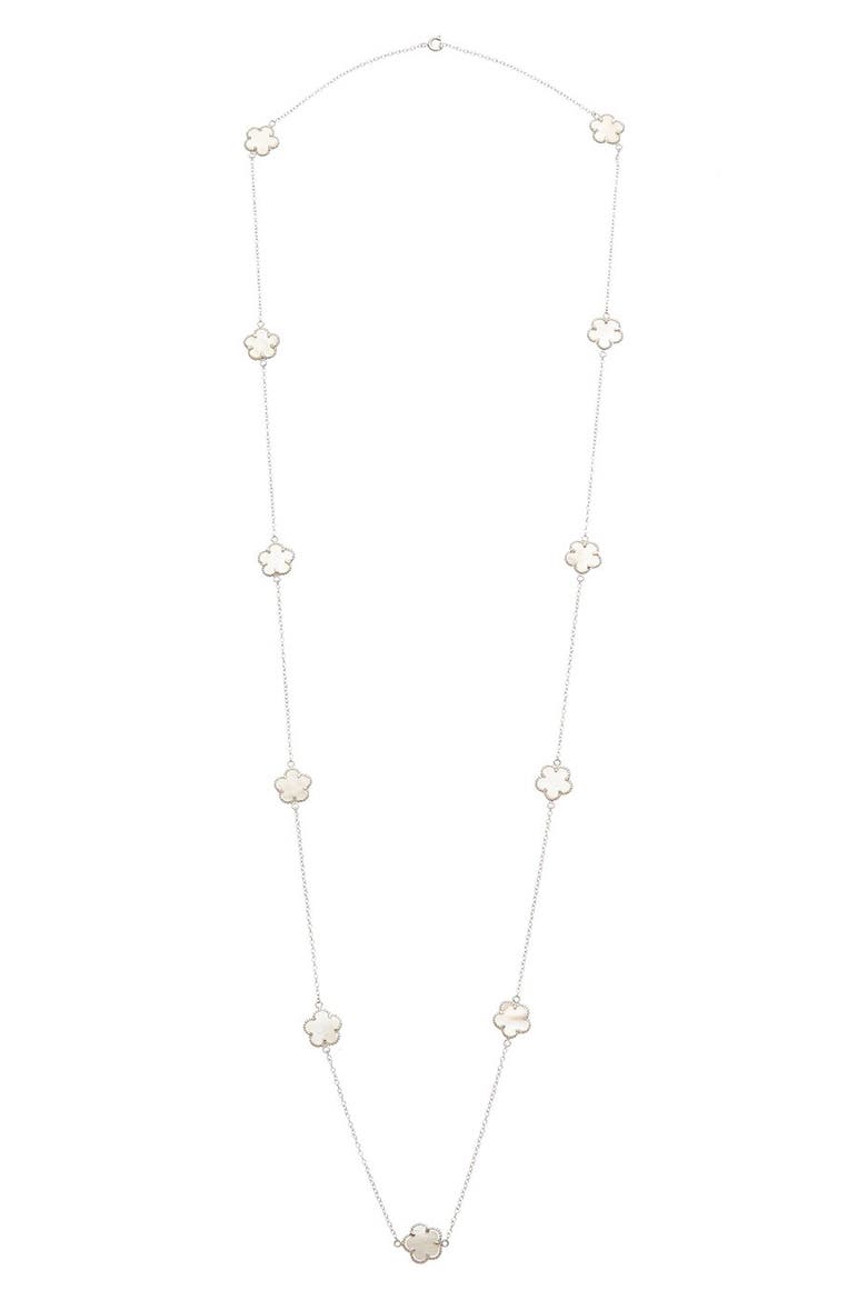 Mother-of-Pearl Clover Station Chain Long Necklace, Main, color, WHITE