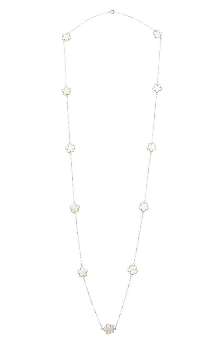 Juvell Mother-of-Pearl Clover Station Chain Long Necklace, Main, color, White
