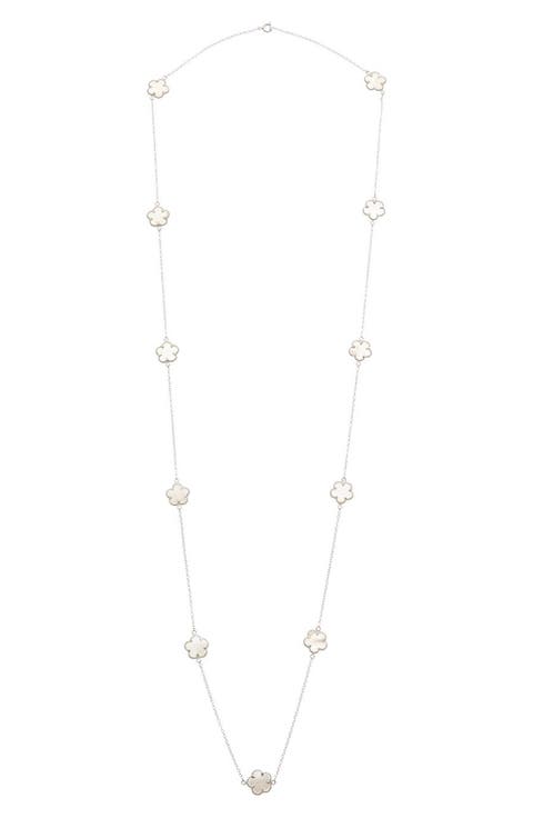 Mother-of-Pearl Clover Station Chain Long Necklace
