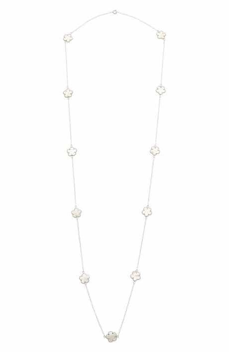 Juvell Mother-of-Pearl Clover Station Chain Long Necklace