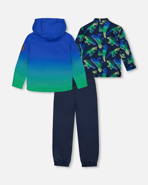 DEUX PAR DEUX DEUX PAR DEUX LITTLE BOY'S 3-IN-1 MID-SEASON OUTERWEAR SET ROYAL BLUE AND GREEN GRADIENT