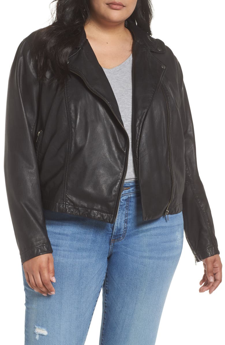 Caslon<sup>®</sup> Hooded Leather Jacket with Removable Hood, Alternate, color,