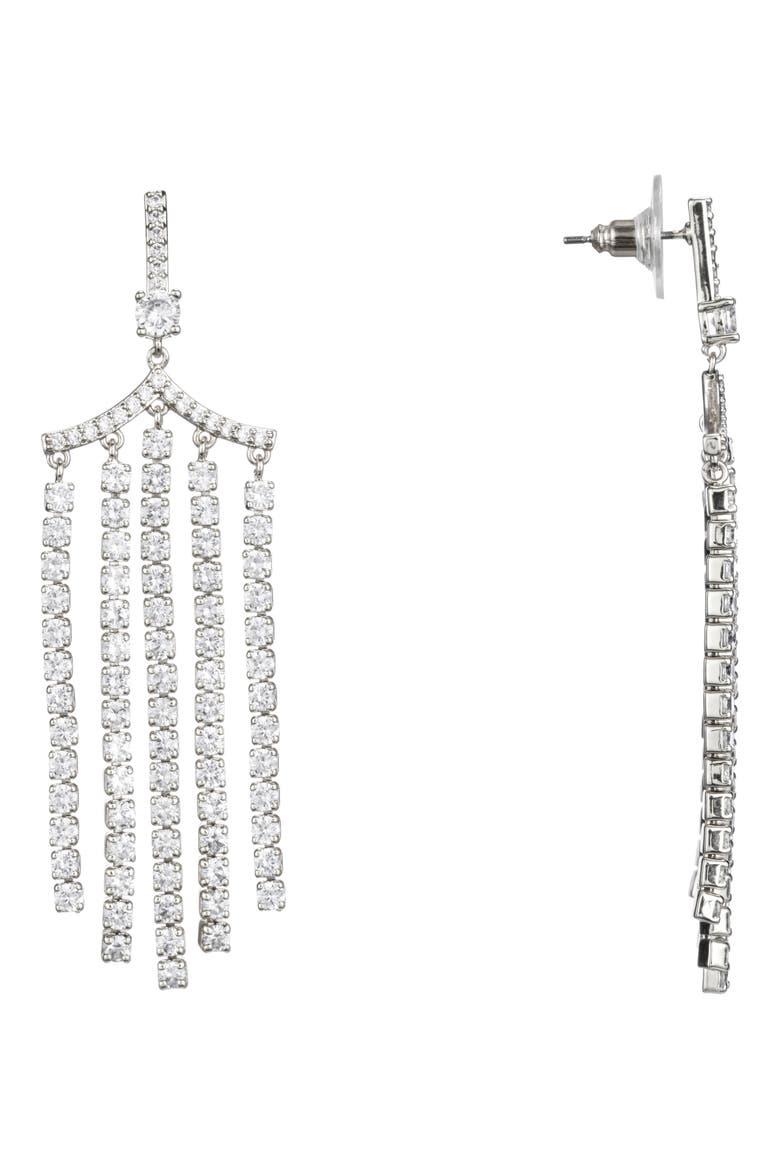 Fringe Chandelier Earrings, Main, color, RHODIUM/ WHITE