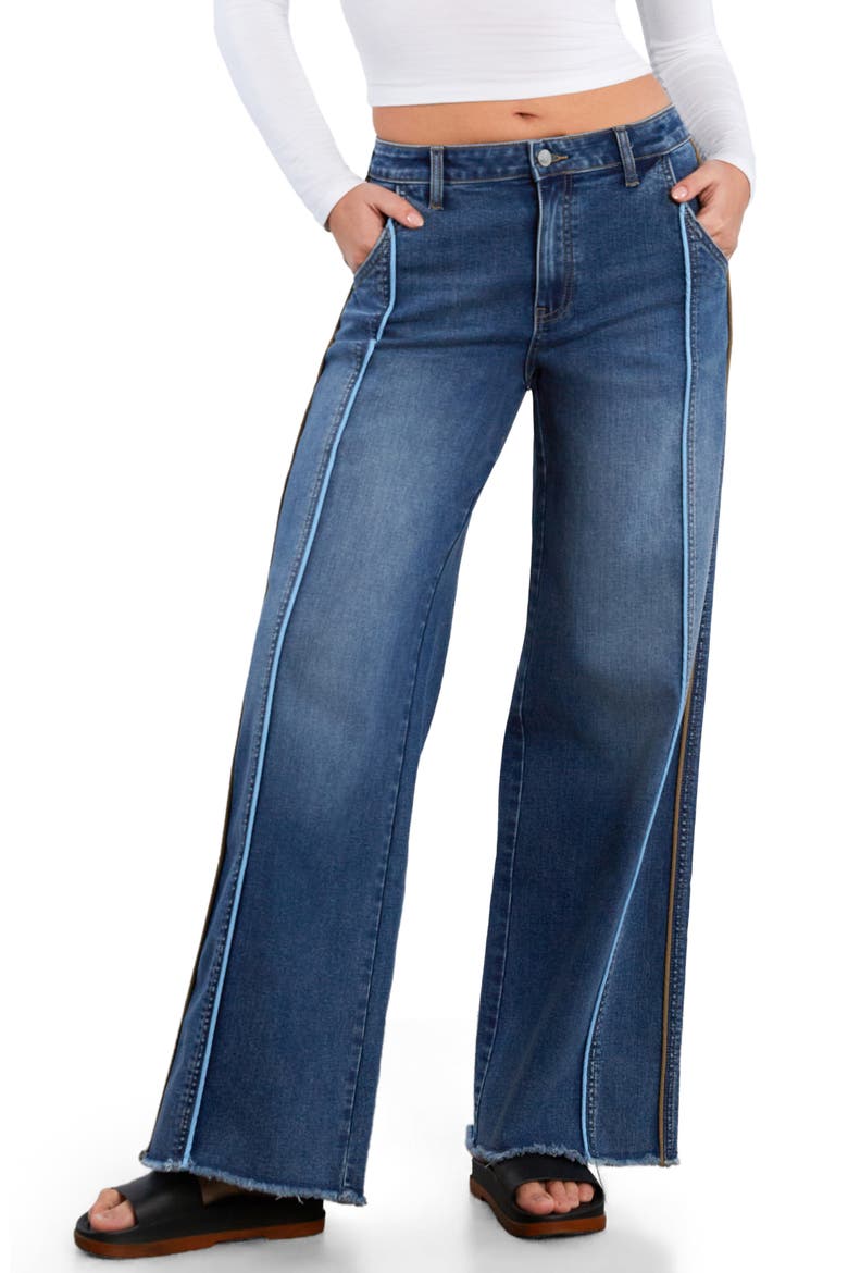 High Waist Wide Leg Piping Jeans, Main, color, SHINE BLUE