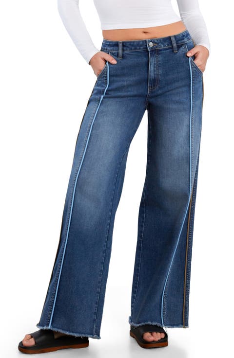 High Waist Wide Leg Piping Jeans