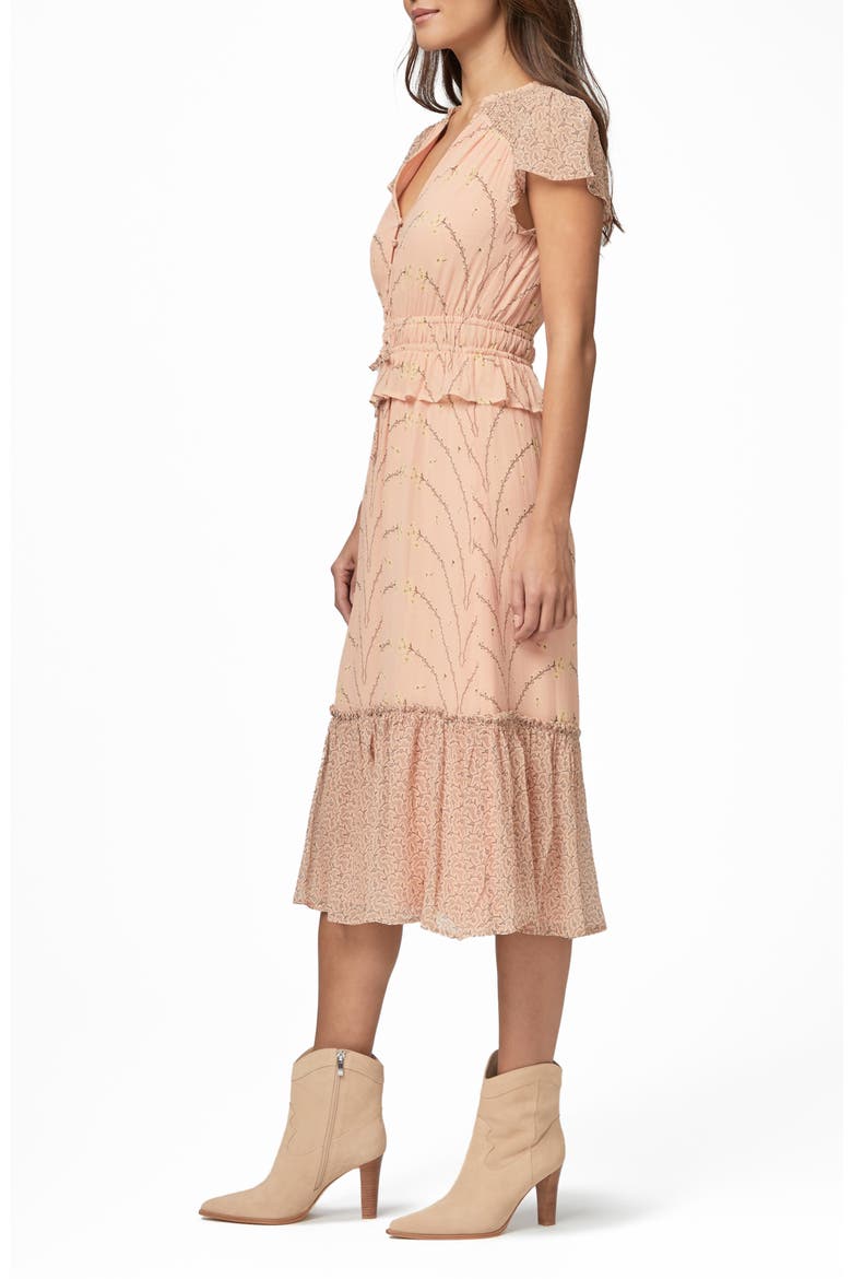 Talia Mixed Floral Silk Chiffon Dress, Alternate, color, PEACMLTMIX