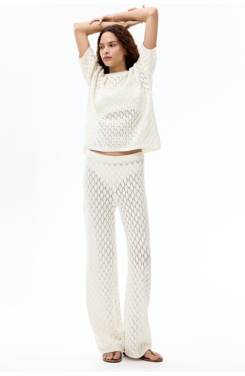 H&M Pointelle-knit Trousers, Alternate, color, Cream