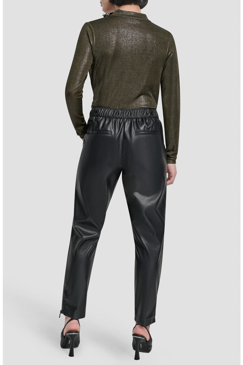 Faux Leather Tapered Zip Hem Pants, Alternate, color, BLACK