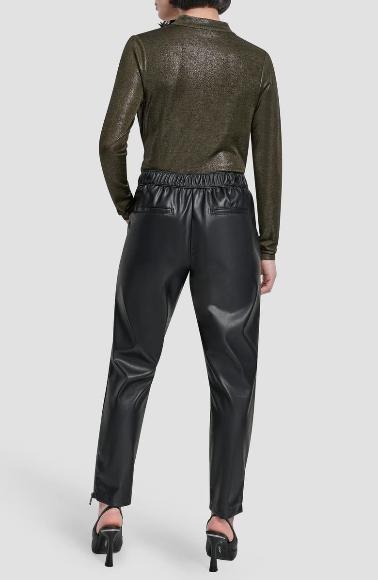 DKNY Faux Leather Tapered Zip Hem Pants, Alternate, color, Black