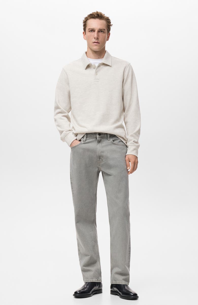 MANGO Ribbed Long Sleeve Polo, Alternate, color, Ecru