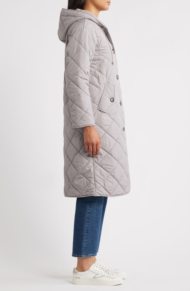 Bernardo Hooded Quilted Longline Jacket, Alternate, color, Ash