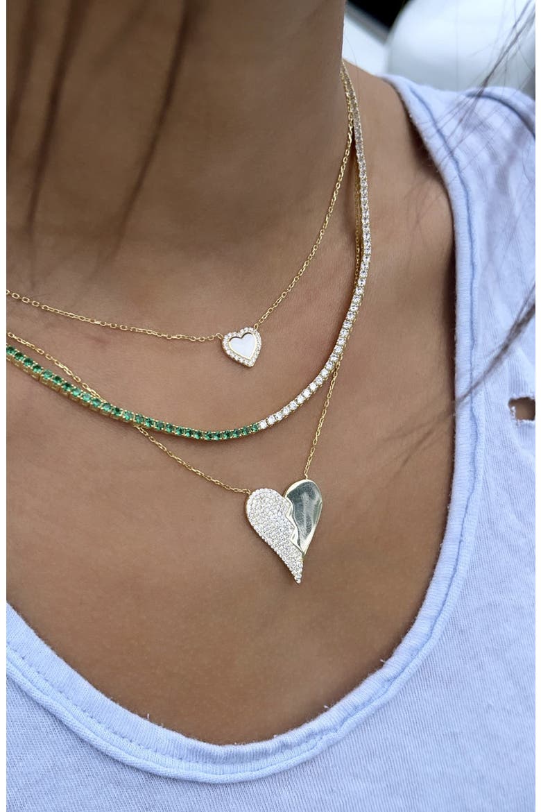 Everyday Pavé & Enamel Heart Pendant Necklace, Alternate, color, GOLD/ WHITE