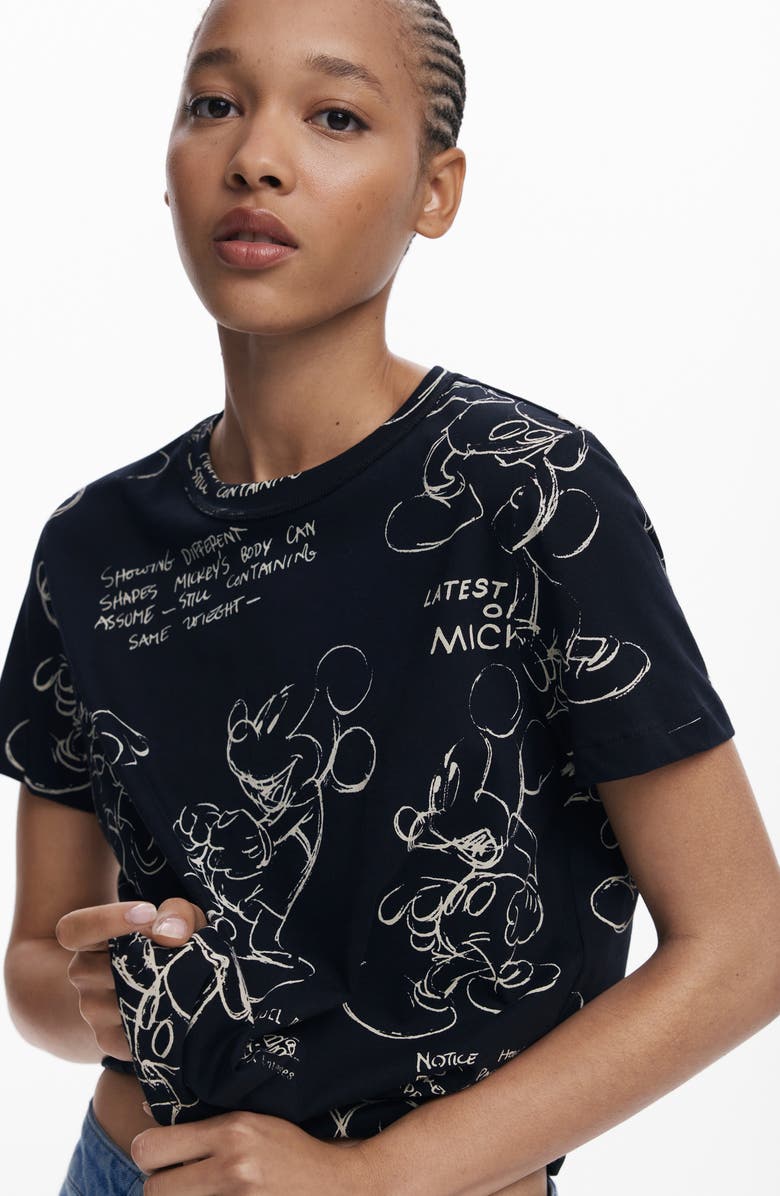 Desigual Mickey Mouse Cotton Graphic T-Shirt, Alternate, color, Black