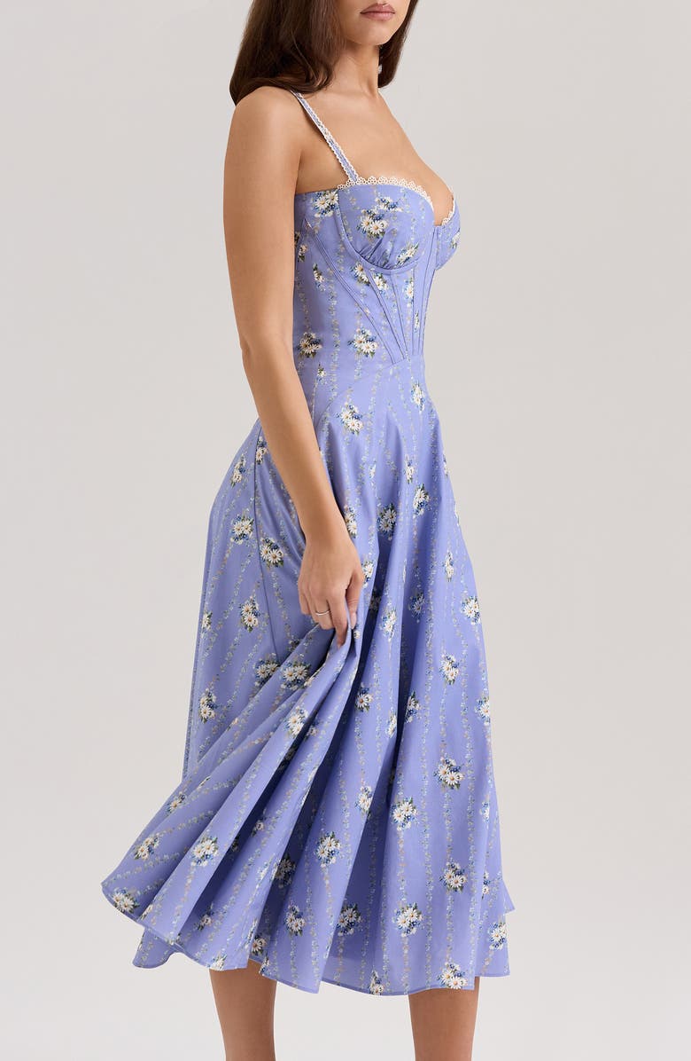 HOUSE OF CB Steffani Underwire Corset Midi Dress, Alternate, color, Daisy Stripe Blue