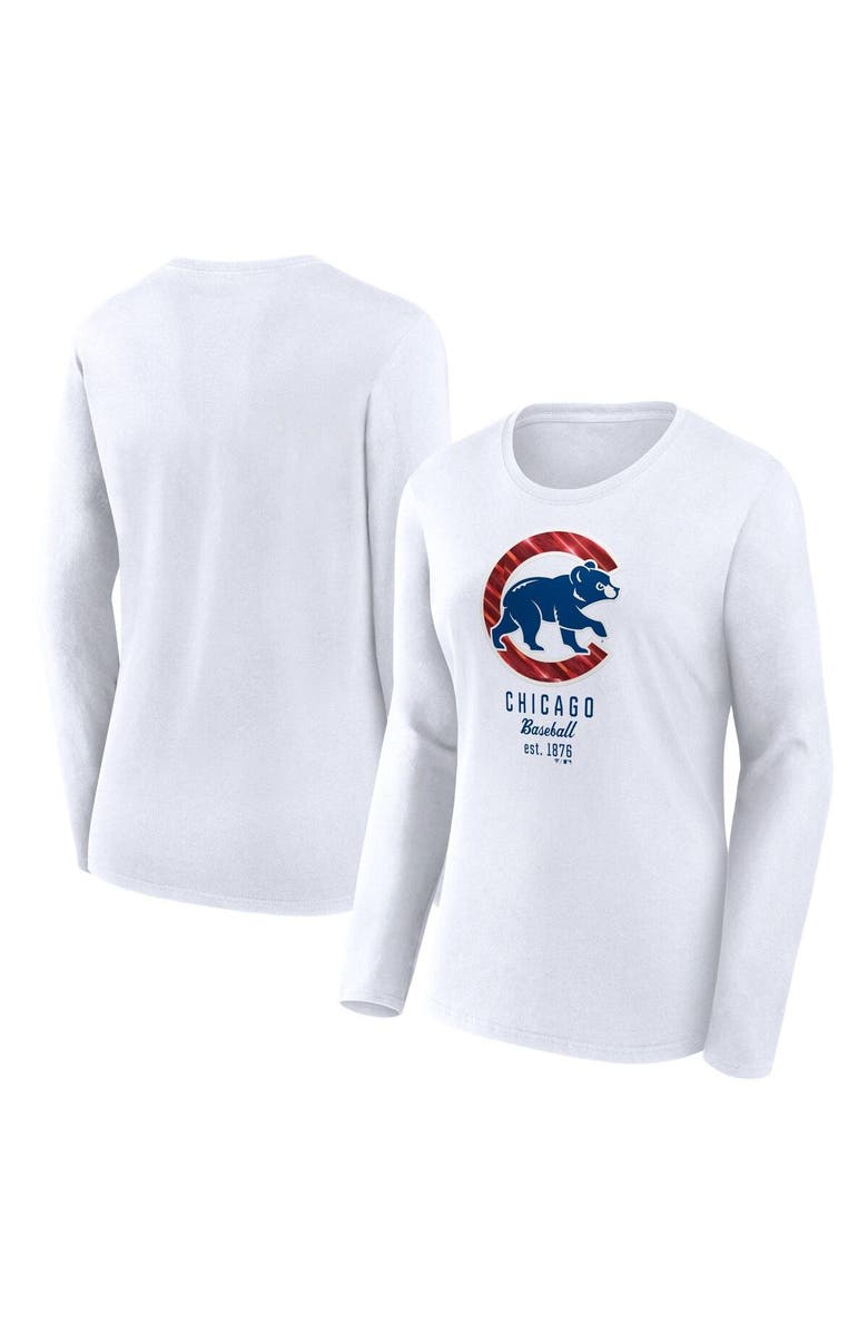 FANATICS Women's Fanatics Branded  White Chicago Cubs Lightweight Fitted Long Sleeve T-Shirt, Main, color, 