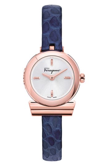 Ferragamo Women's Gancino Ip Rose Gold & Leather Strap Watch In Rose Gold