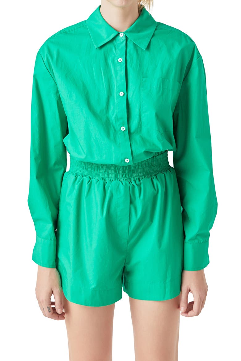 Oversize Long Sleeve Cotton Romper, Alternate, color, GREEN